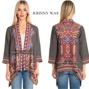 Johnny Was floral embroidered draped linen cardigan jacket *shop@iamwarrior